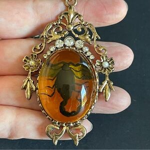 Victorian Trading co.Inspired faux Amber real Scorpion Pendant Necklace.